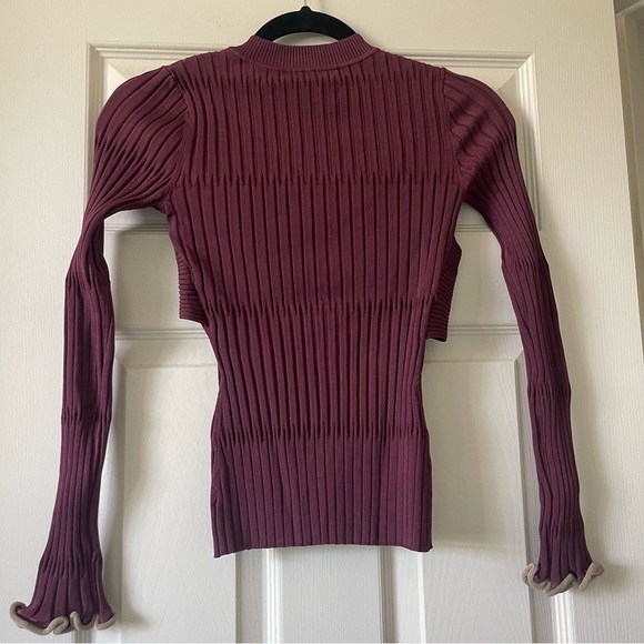 NEW JONATHAN SIMKHAI Nolan Top Twist Bow Long Sleeve Wine Merlot Size S - Picture 6 of 15